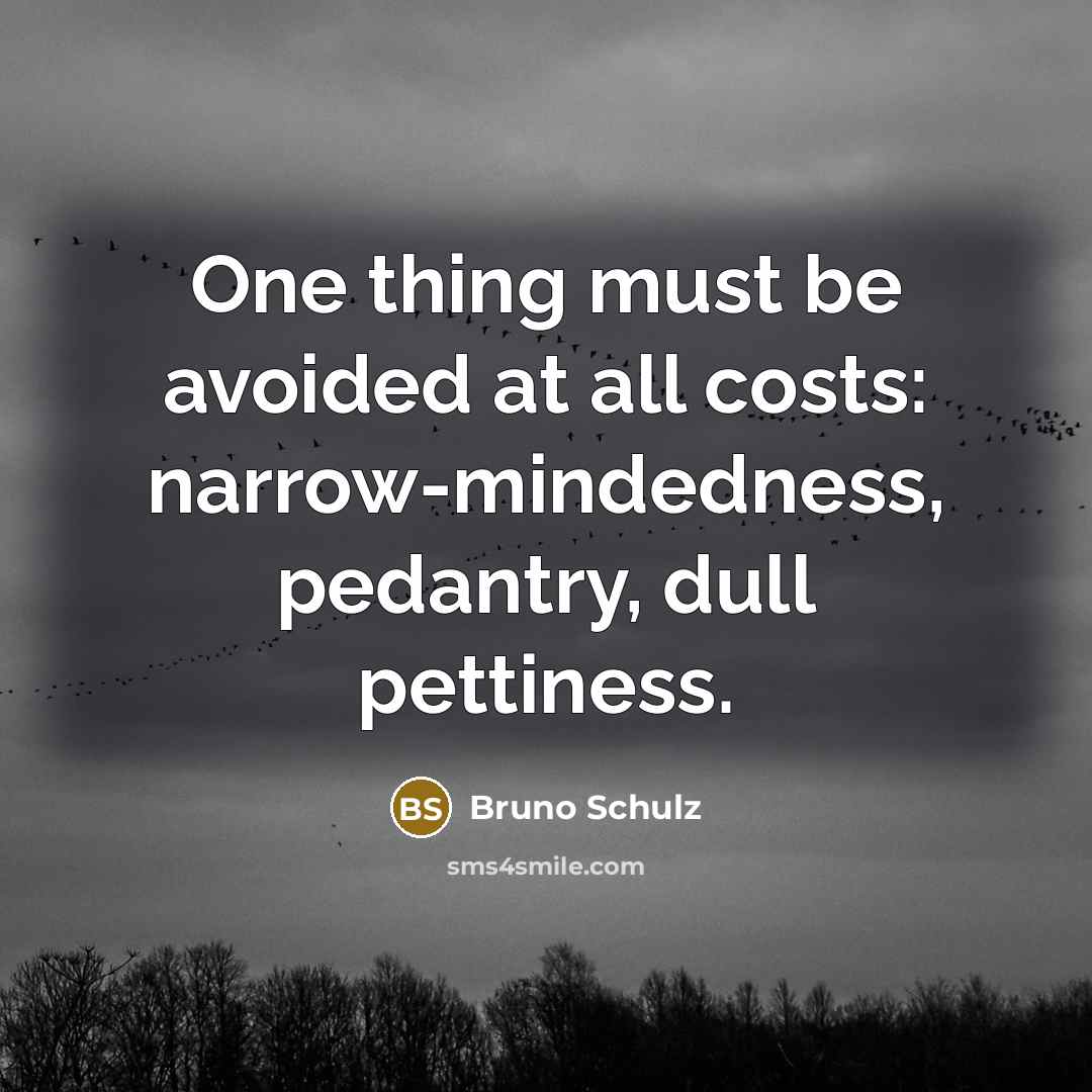 “One thing must be avoided at all costs: narrow-mindedness, pedantry,…” quote by Bruno Schulz