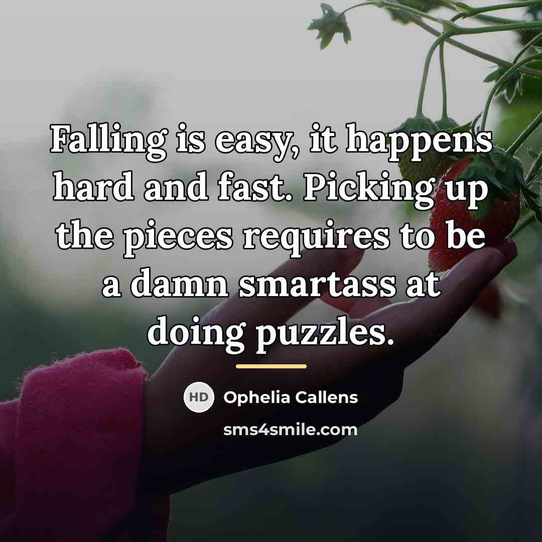 “Falling is easy, it happens hard and fast. Picking up…” quote by Ophelia Callens