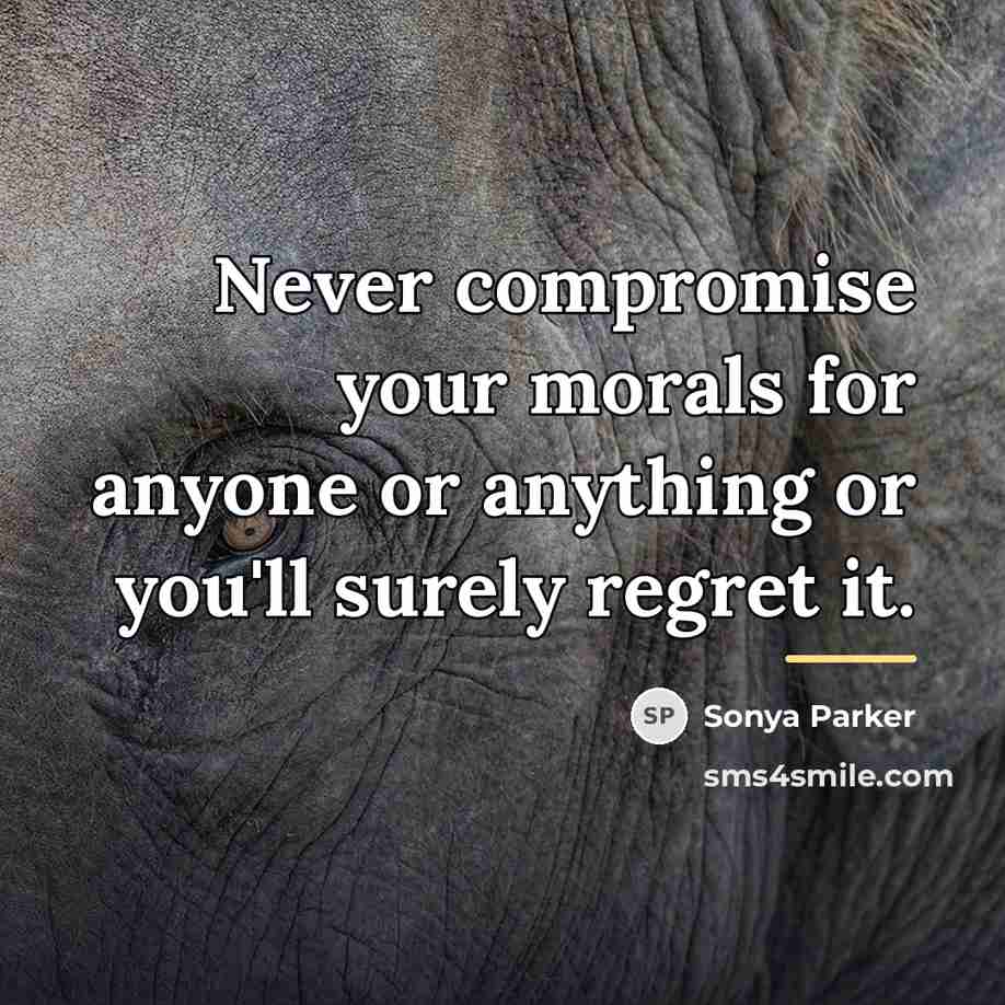 “Never compromise your morals for anyone or anything or you'll…” quote by Sonya Parker