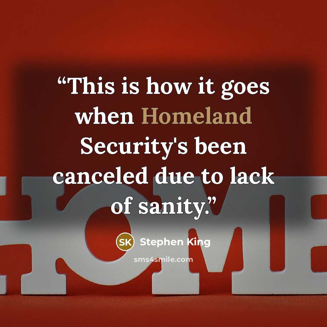“This is how it goes when Homeland Security's been canceled due to lack of sanity.” quote by Stephen King
