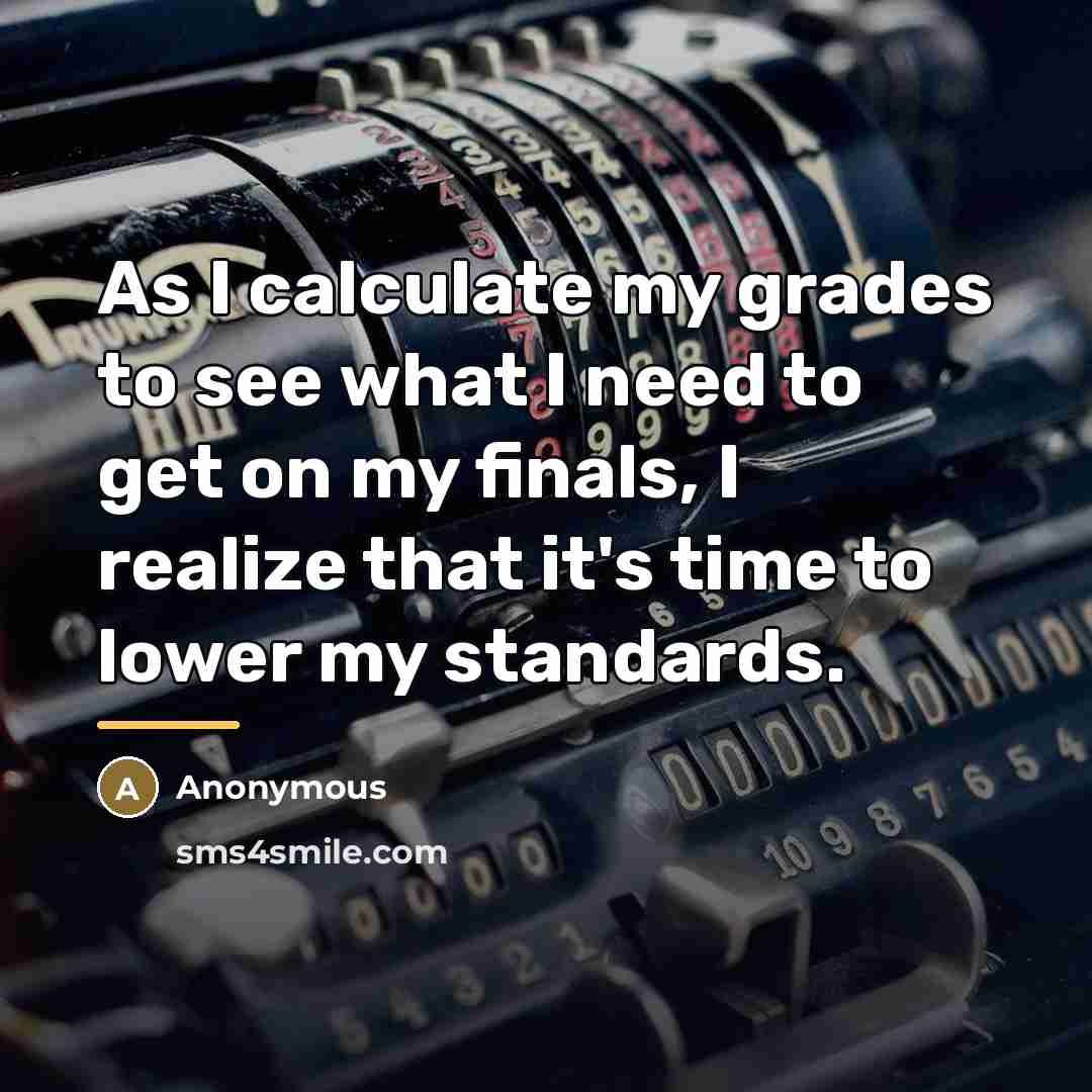 “As I calculate my grades to see what I need…” quote by Anonymous