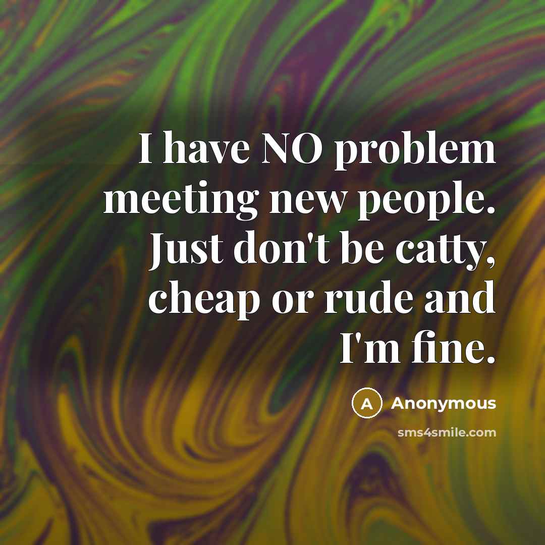 “I have NO problem meeting new people. Just don't be catty, cheap or rude and I'm fine.” quote by Anonymous