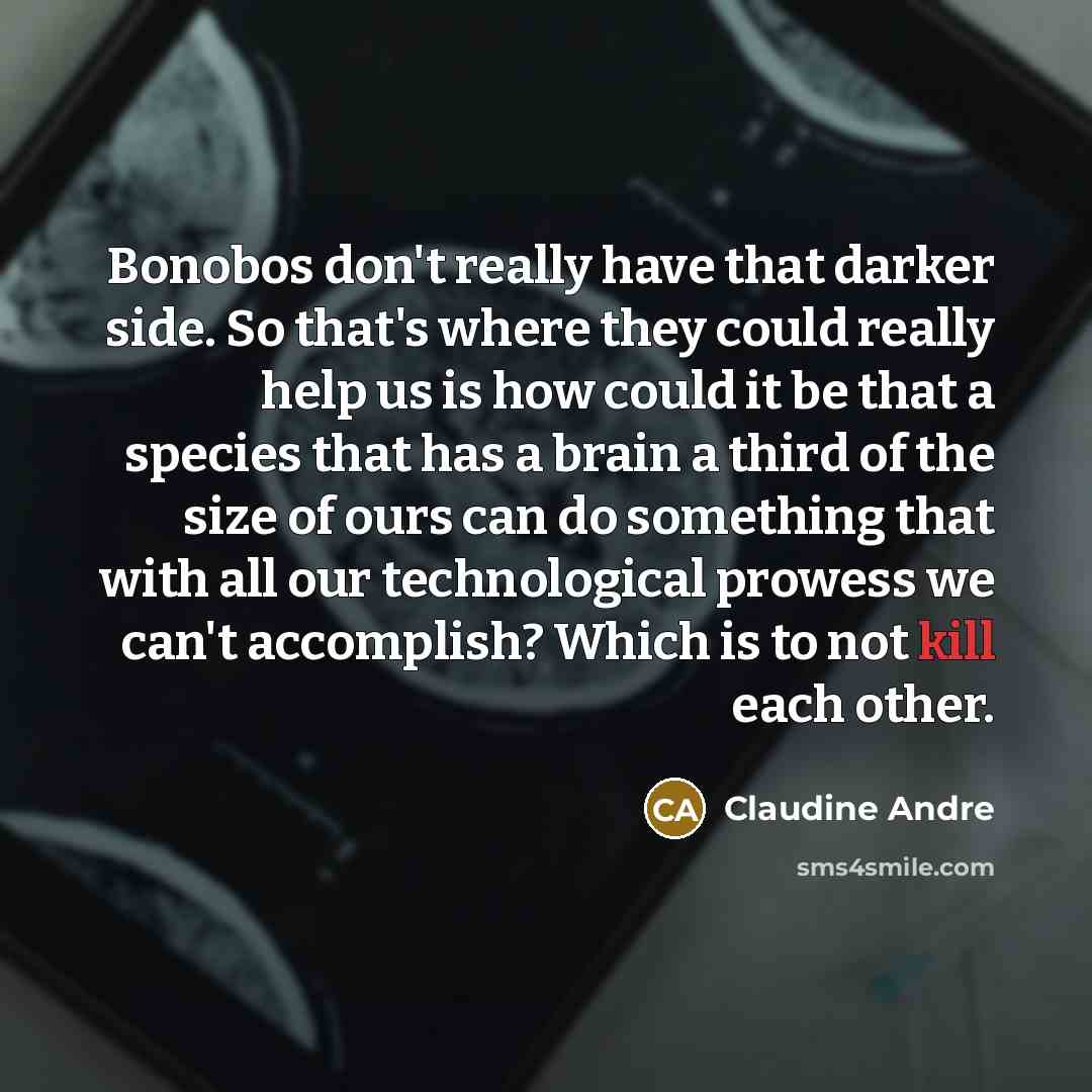 “Bonobos don't really have that darker side. So that's where…” quote by Claudine Andre