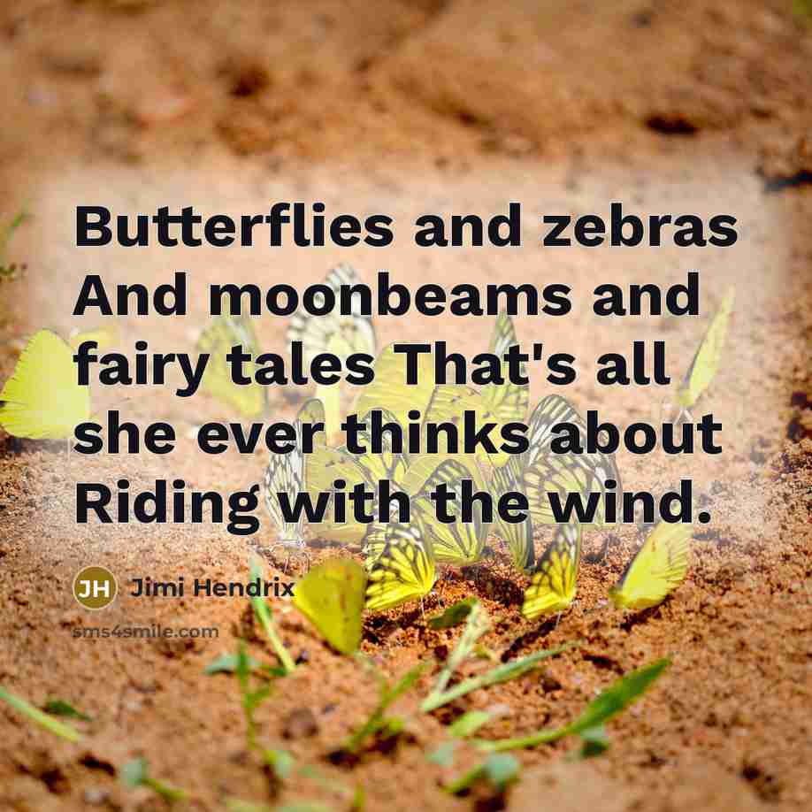 “Butterflies and zebras And moonbeams and fairy tales That's all she ever thinks about Riding with the wind.” quote by Jimi Hendrix