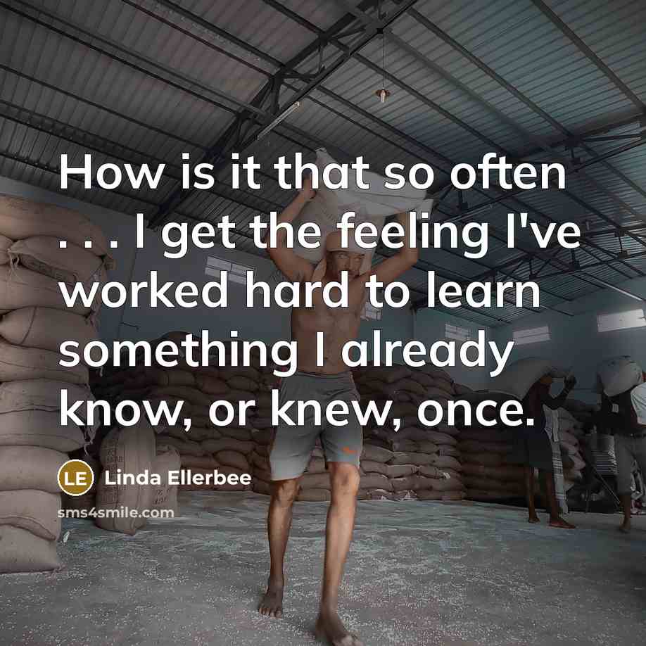 “How is it that so often . . . I get the feeling I've worked hard to learn something I already know, or knew, once.” quote by Linda Ellerbee