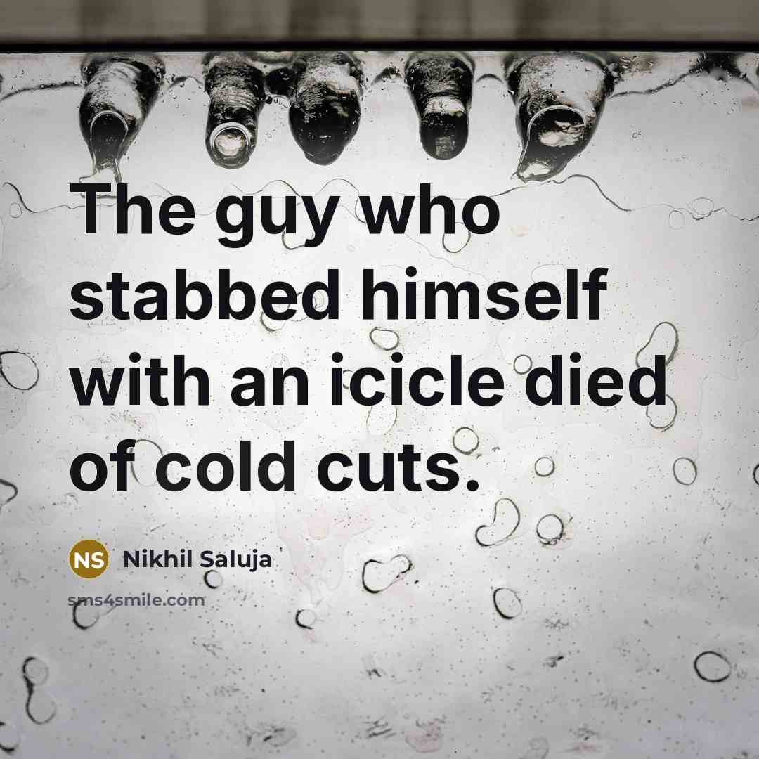 “The guy who stabbed himself with an icicle died of…” quote by Nikhil Saluja