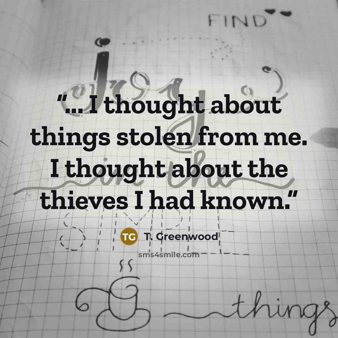 “... I thought about things stolen from me. I thought about the thieves I had known.” quote by T. Greenwood