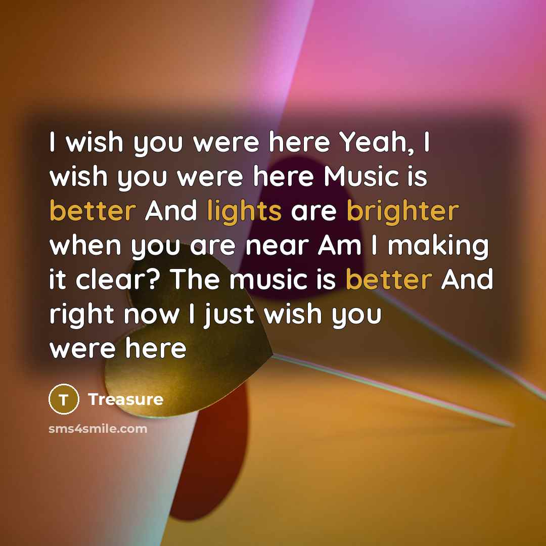 “I wish you were here Yeah, I wish you were…” quote by Treasure
