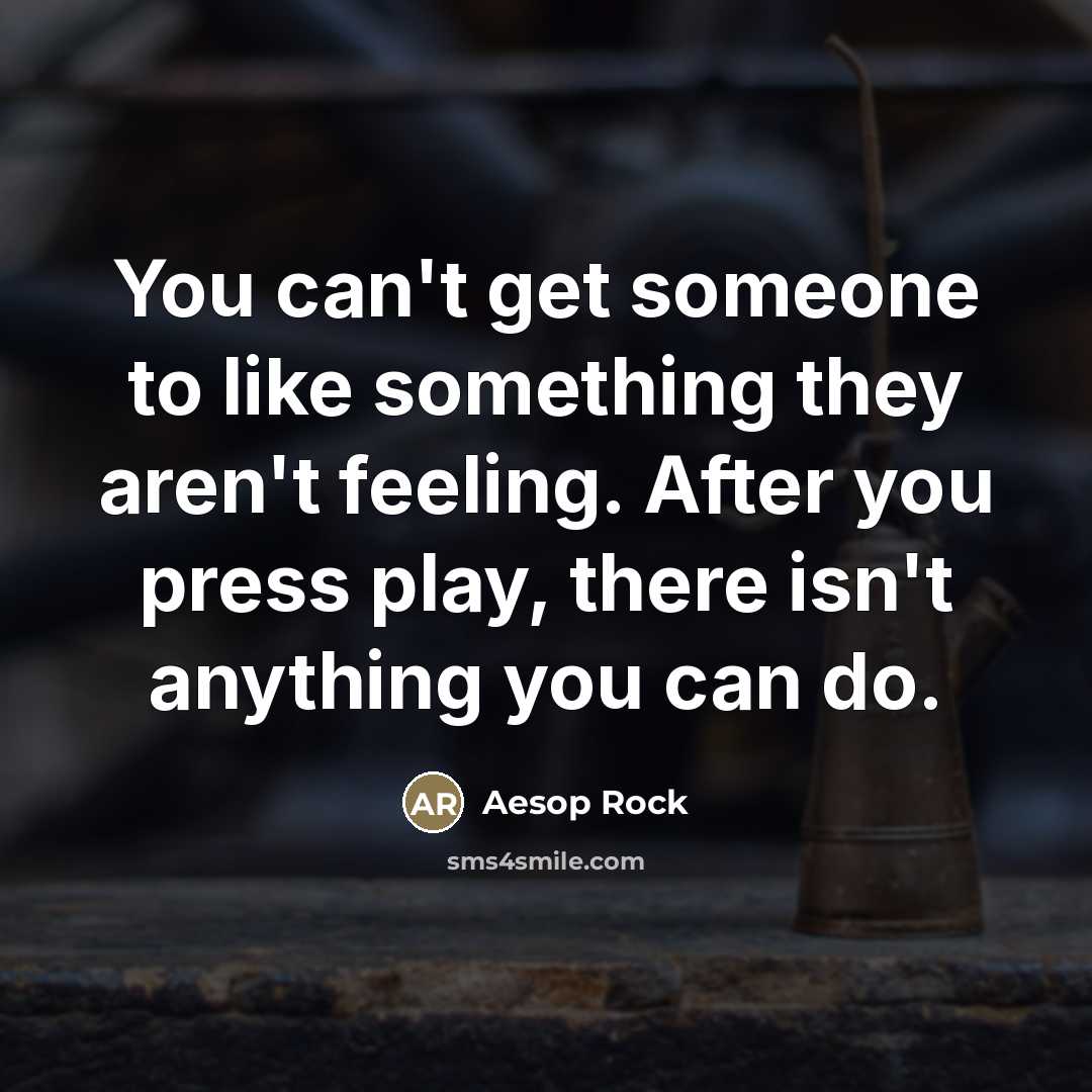 “You can't get someone to like something they aren't feeling.…” quote by Aesop Rock