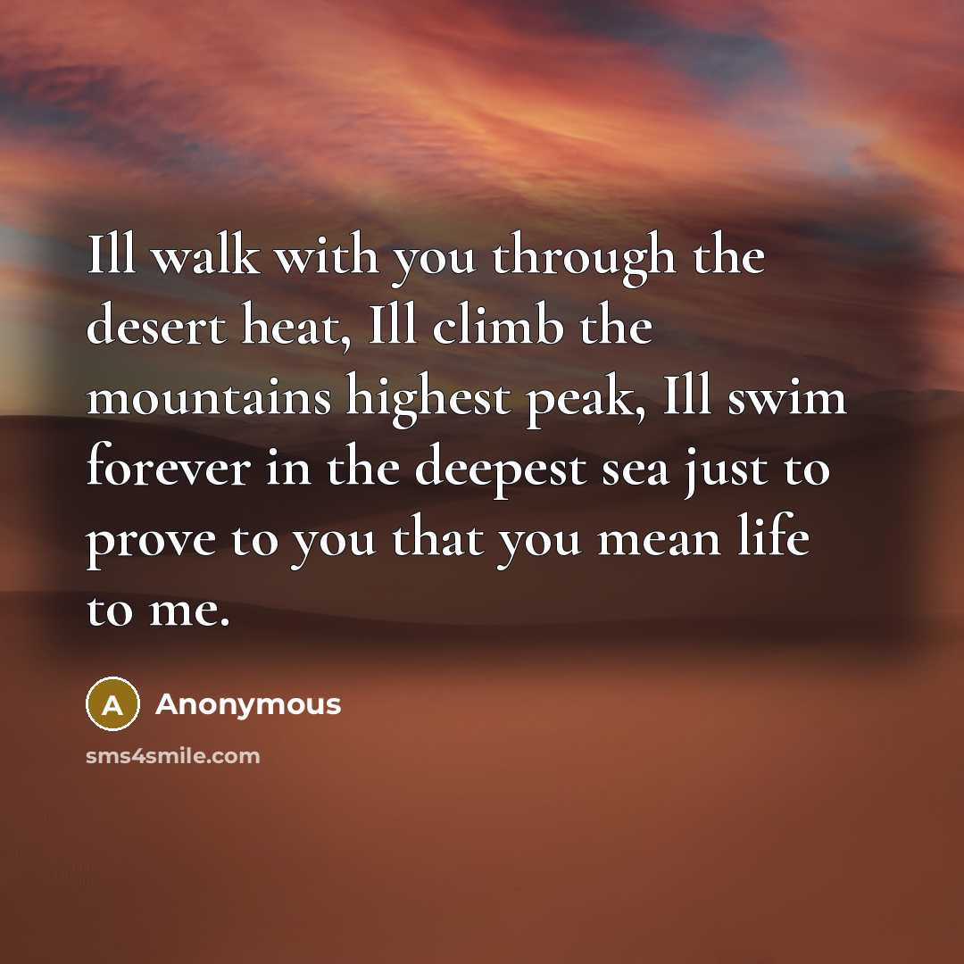 “Ill walk with you through the desert heat, Ill climb…” quote by Anonymous