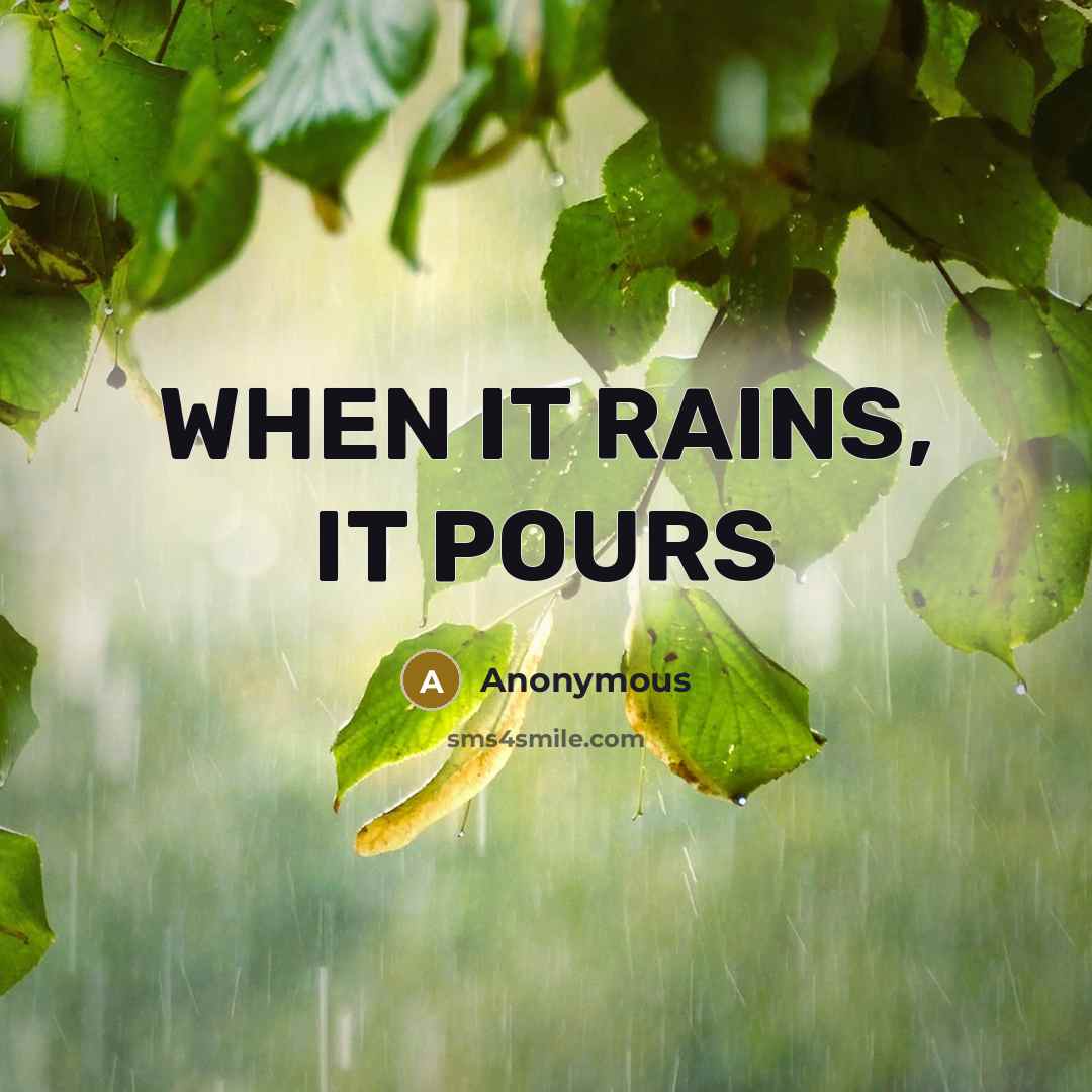 “WHEN IT RAINS, IT POURS” quote by Anonymous