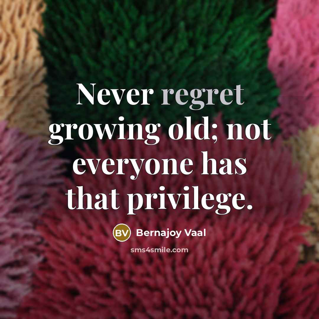 “Never regret growing old; not everyone has that privilege.…” quote by Bernajoy Vaal