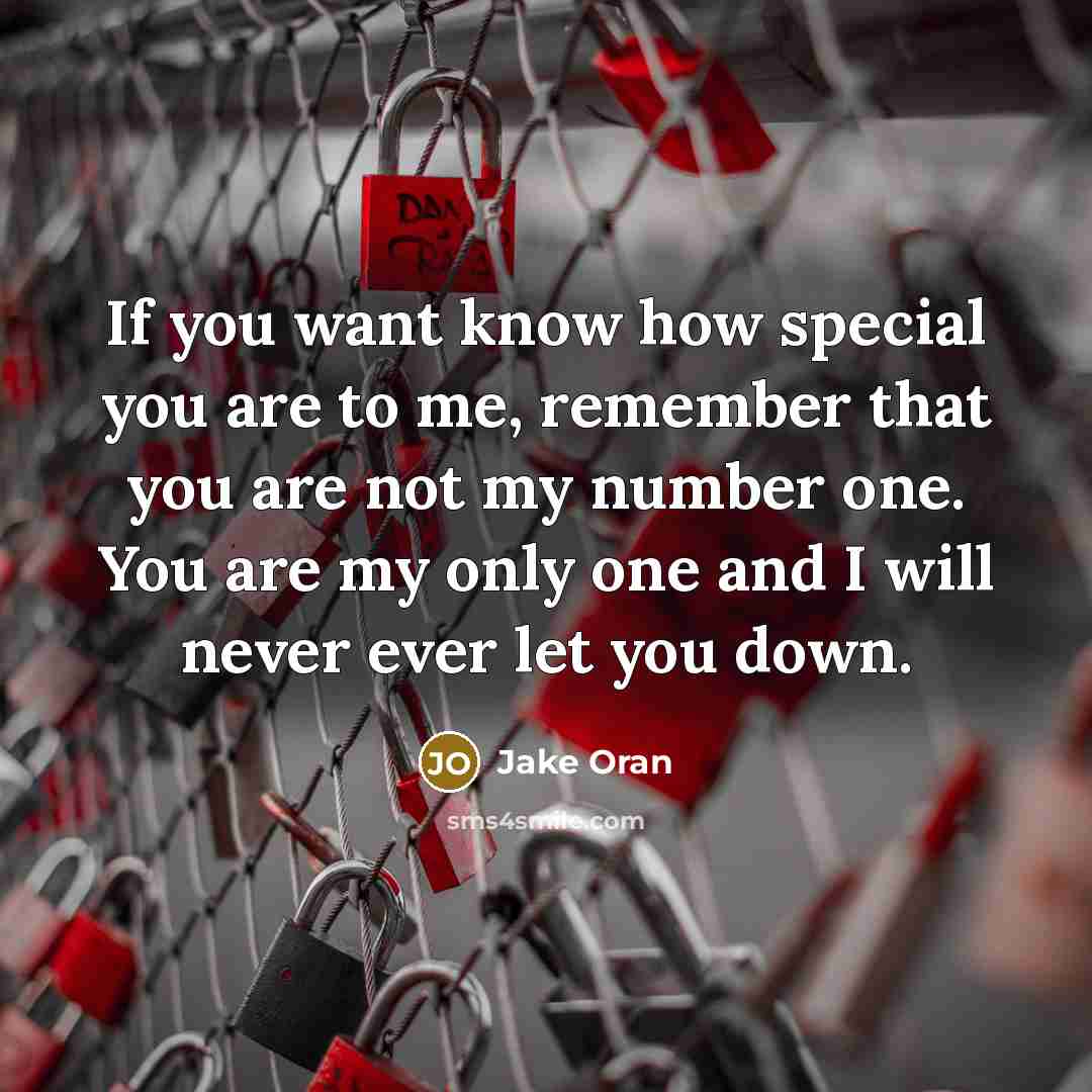 “If you want know how special you are to me, remember that you are not my number one. You are my only one and I will never ever let you down.” quote by Jake Oran