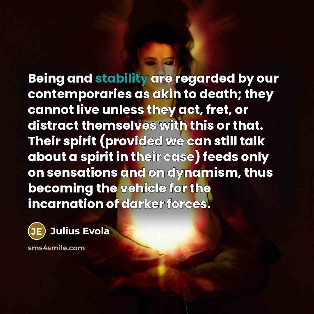 “Being and stability are regarded by our contemporaries as akin…” quote by Julius Evola