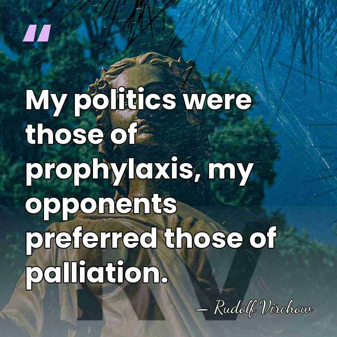 My politics were those of prophylaxis, my opponents preferred those of palliation. - Rudolf Virchow
