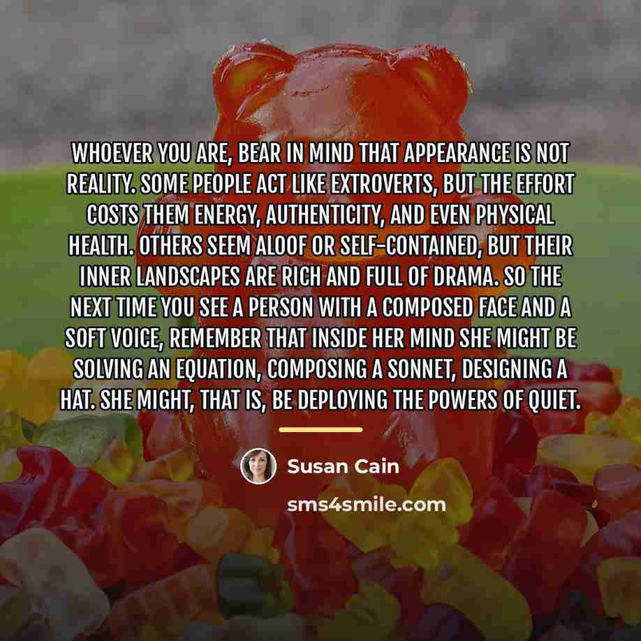 “Whoever you are, bear in mind that appearance is not…” quote by Susan Cain