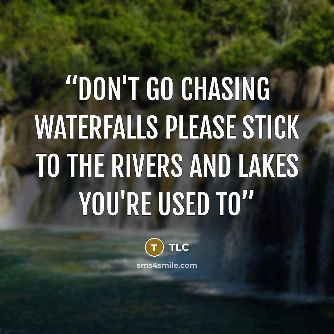 “Don't go chasing waterfalls Please stick to the rivers and lakes you're used to” quote by TLC