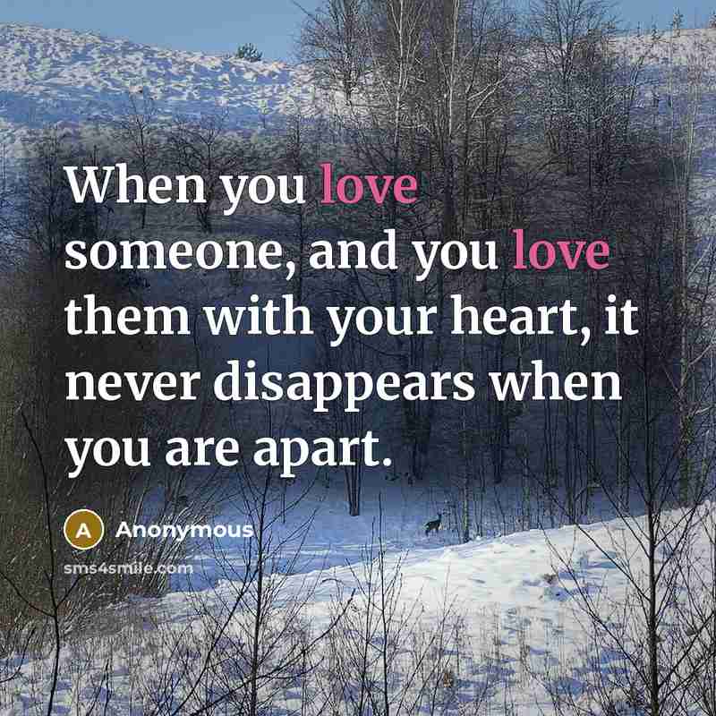 “When you love someone, and you love them with your heart, it never disappears when you are apart.” quote by Anonymous