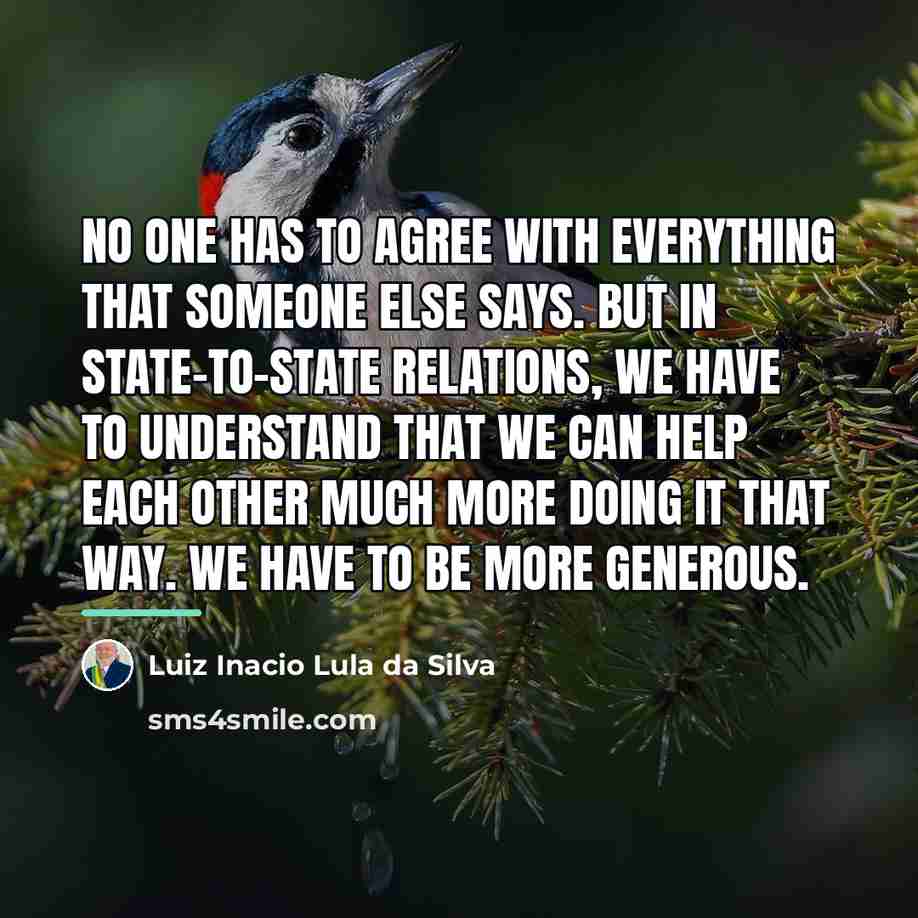 “No one has to agree with everything that someone else…” quote by Luiz Inacio Lula da Silva