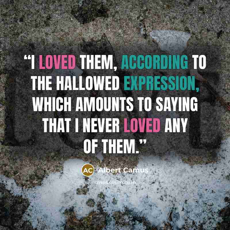 “I loved them, according to the hallowed expression, which amounts to saying that I never loved any of them.” quote by Albert Camus