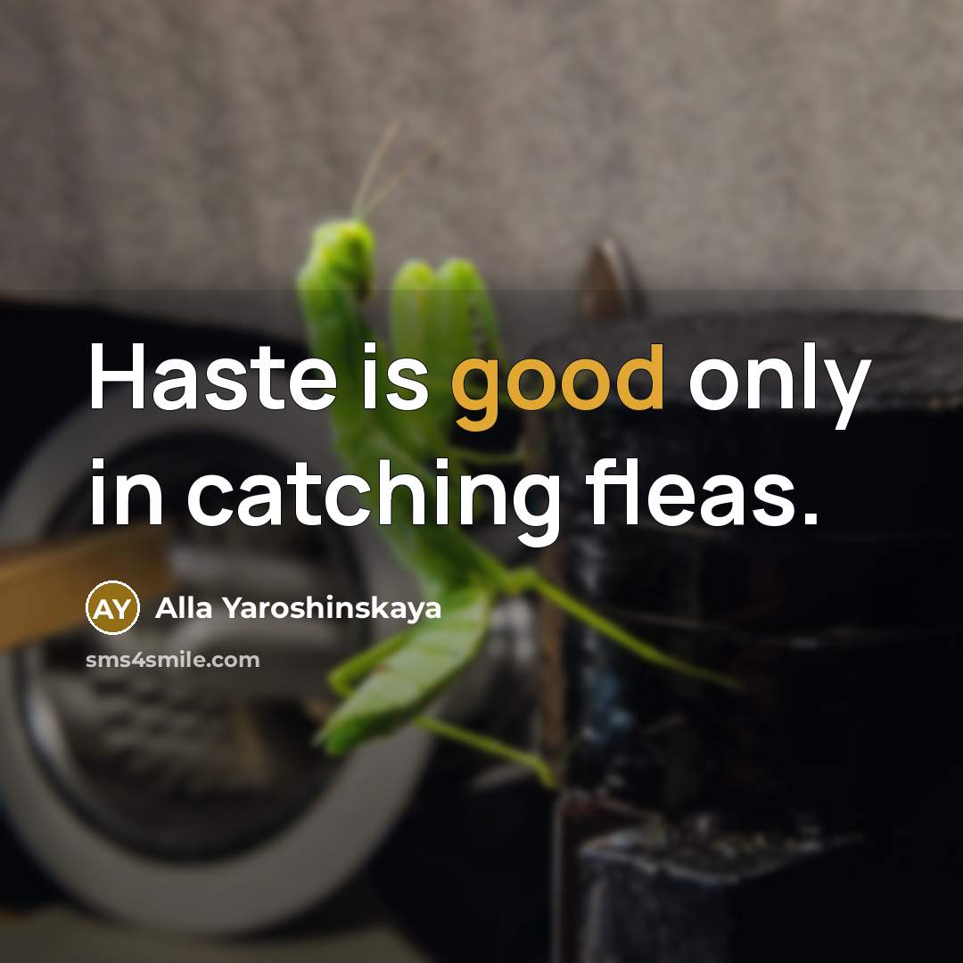“Haste is good only in catching fleas.…” quote by Alla Yaroshinskaya