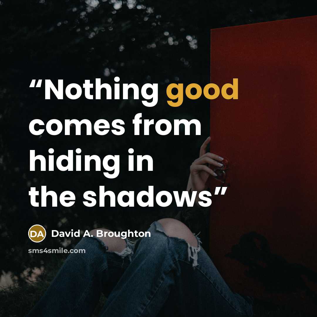“Nothing good comes from hiding in the shadows” quote by David A. Broughton