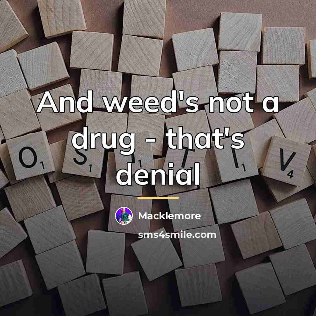 “And weed's not a drug - that's denial…” quote by Macklemore