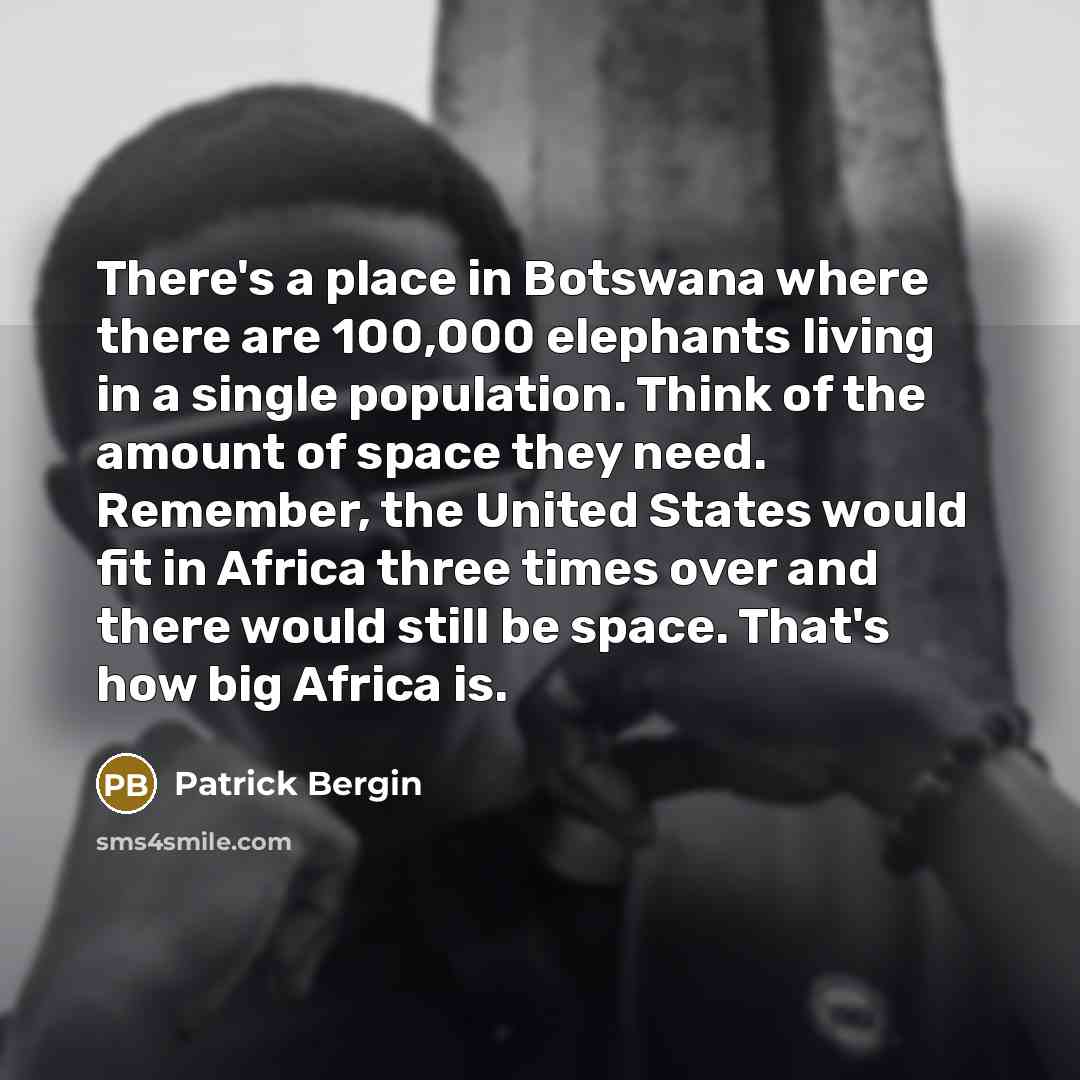 “There's a place in Botswana where there are 100,000 elephants living in a single population. Think of the amount of space they need. Remember, the United States would fit in Africa three times over and there would still be space. That's how big Africa is.” quote by Patrick Bergin
