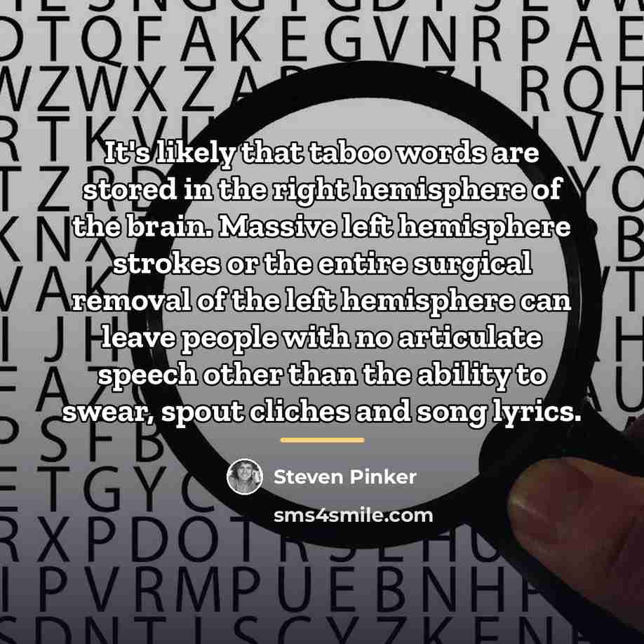 “It's likely that taboo words are stored in the right…” quote by Steven Pinker