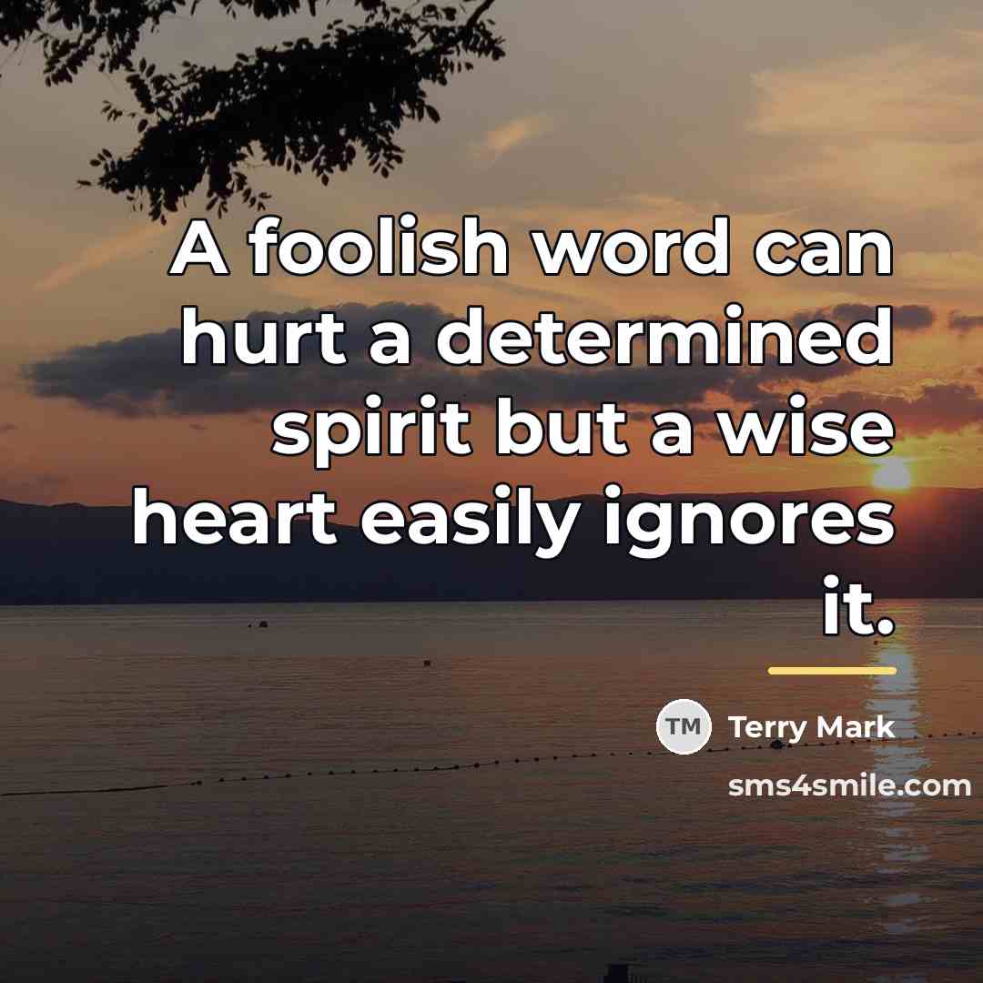 “A foolish word can hurt a determined spirit but a…” quote by Terry Mark