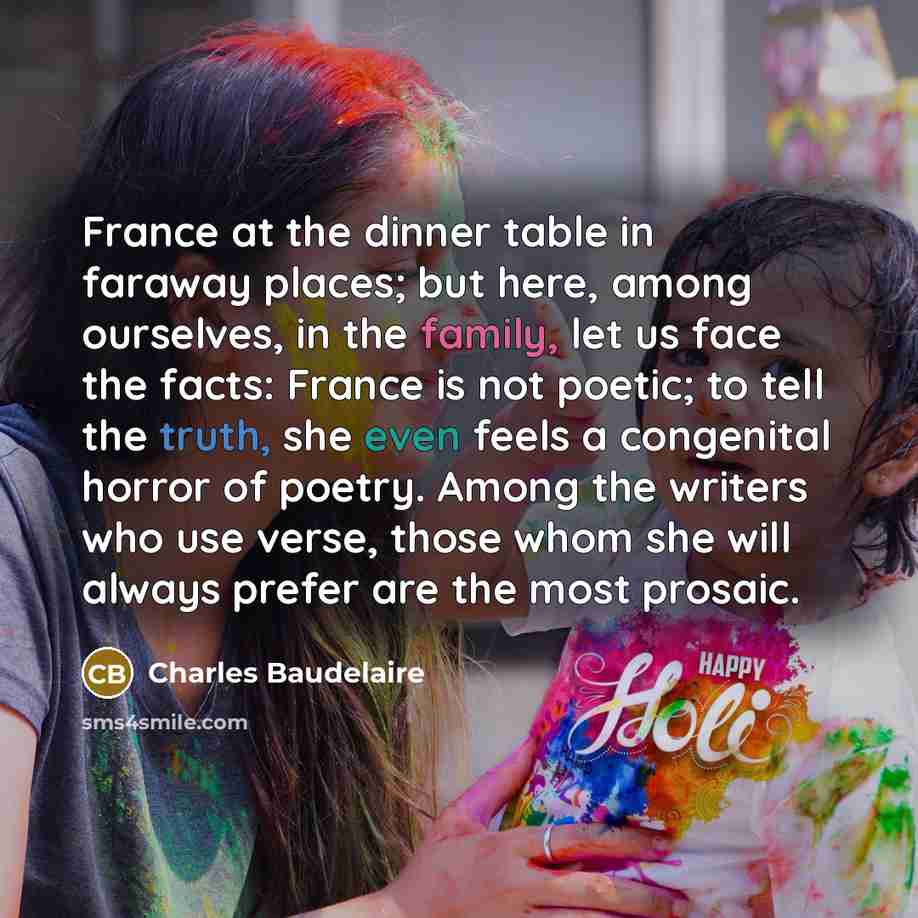 “France at the dinner table in faraway places; but here,…” quote by Charles Baudelaire
