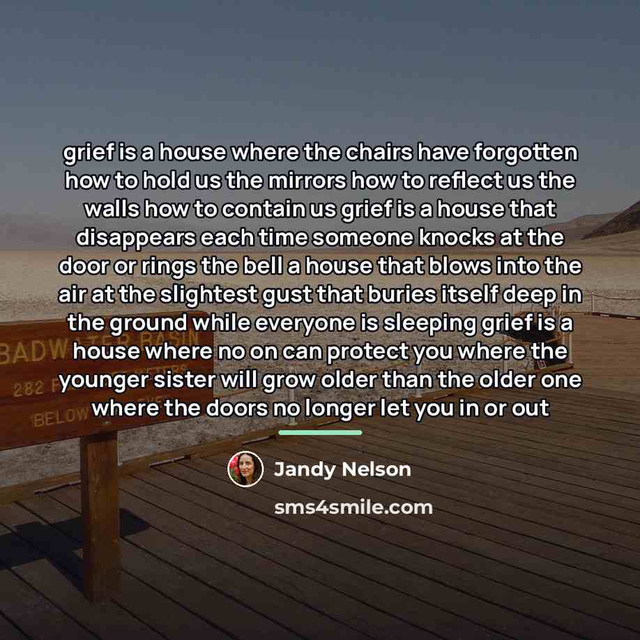 “grief is a house where the chairs have forgotten how…” quote by Jandy Nelson