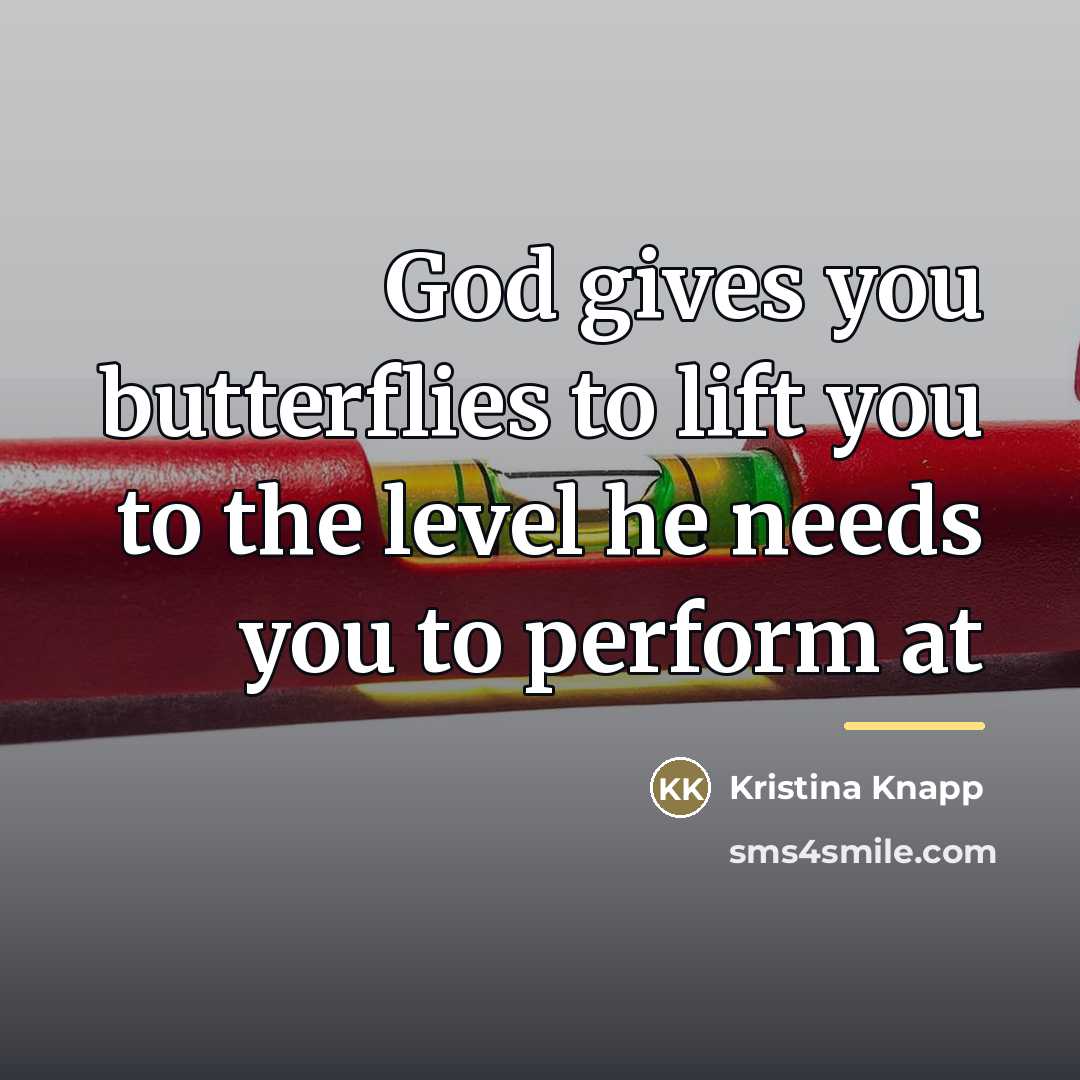 “God gives you butterflies to lift you to the level…” quote by Kristina Knapp