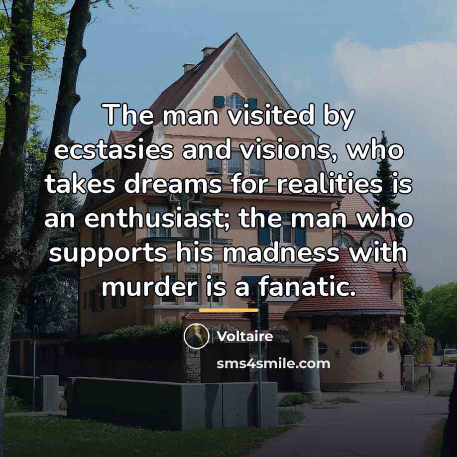 “The man visited by ecstasies and visions, who takes dreams…” quote by Voltaire
