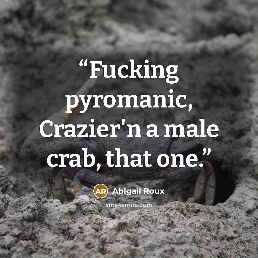 “Fucking pyromanic, Crazier'n a male crab, that one.” quote by Abigail Roux