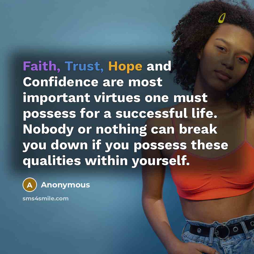 “Faith, Trust, Hope and Confidence are most important virtues one…” quote by Anonymous