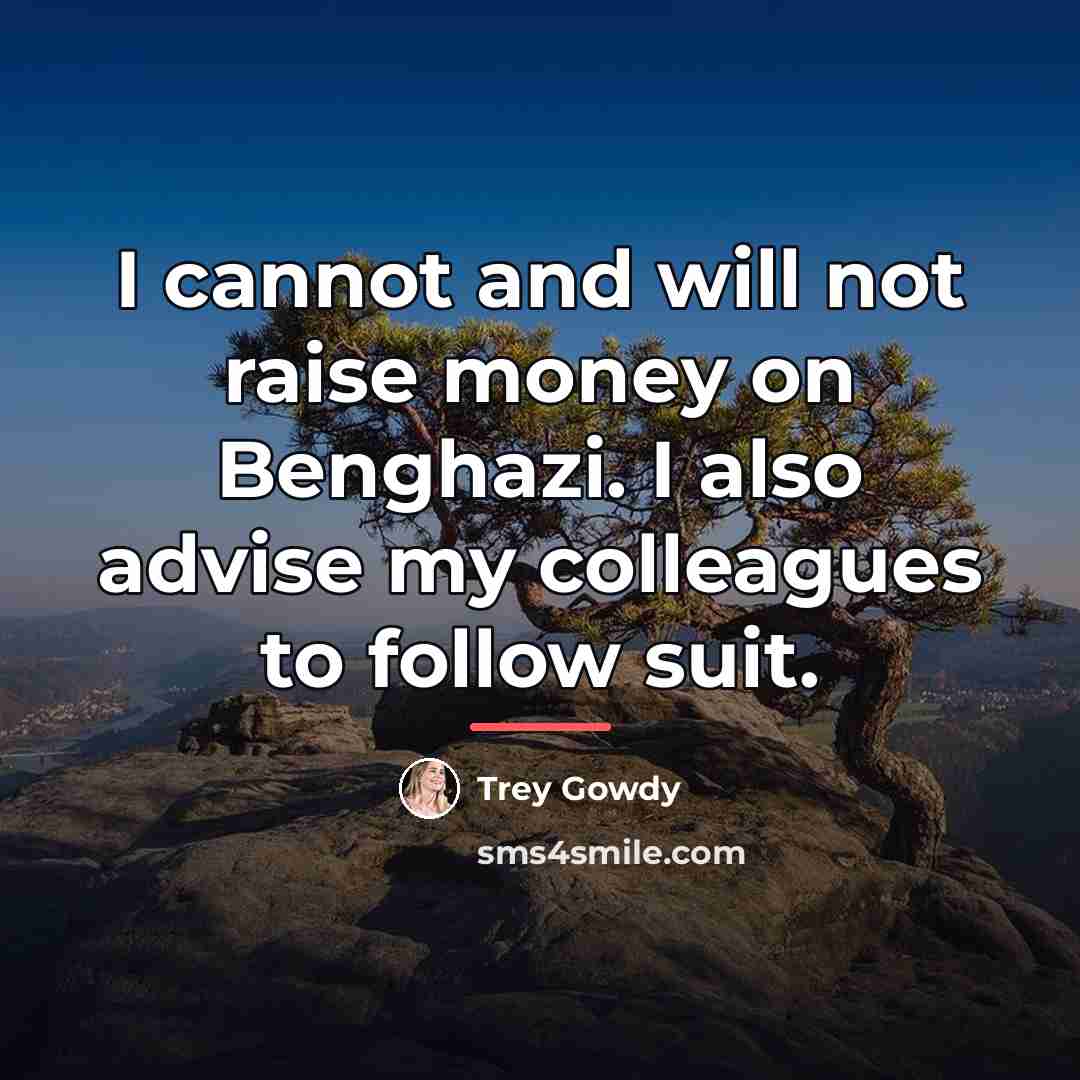 “I cannot and will not raise money on Benghazi. I…” quote by Trey Gowdy