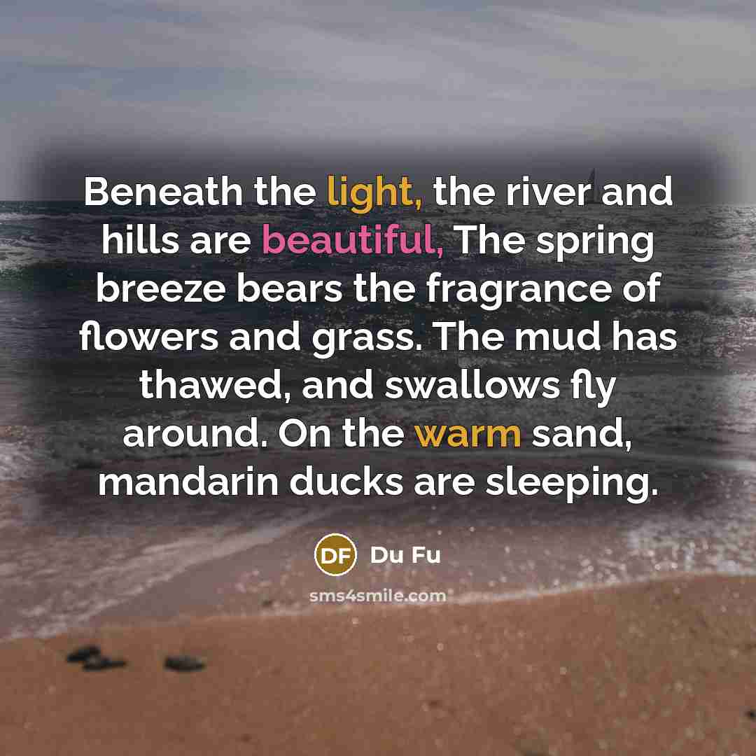 “Beneath the light, the river and hills are beautiful, The…” quote by Du Fu