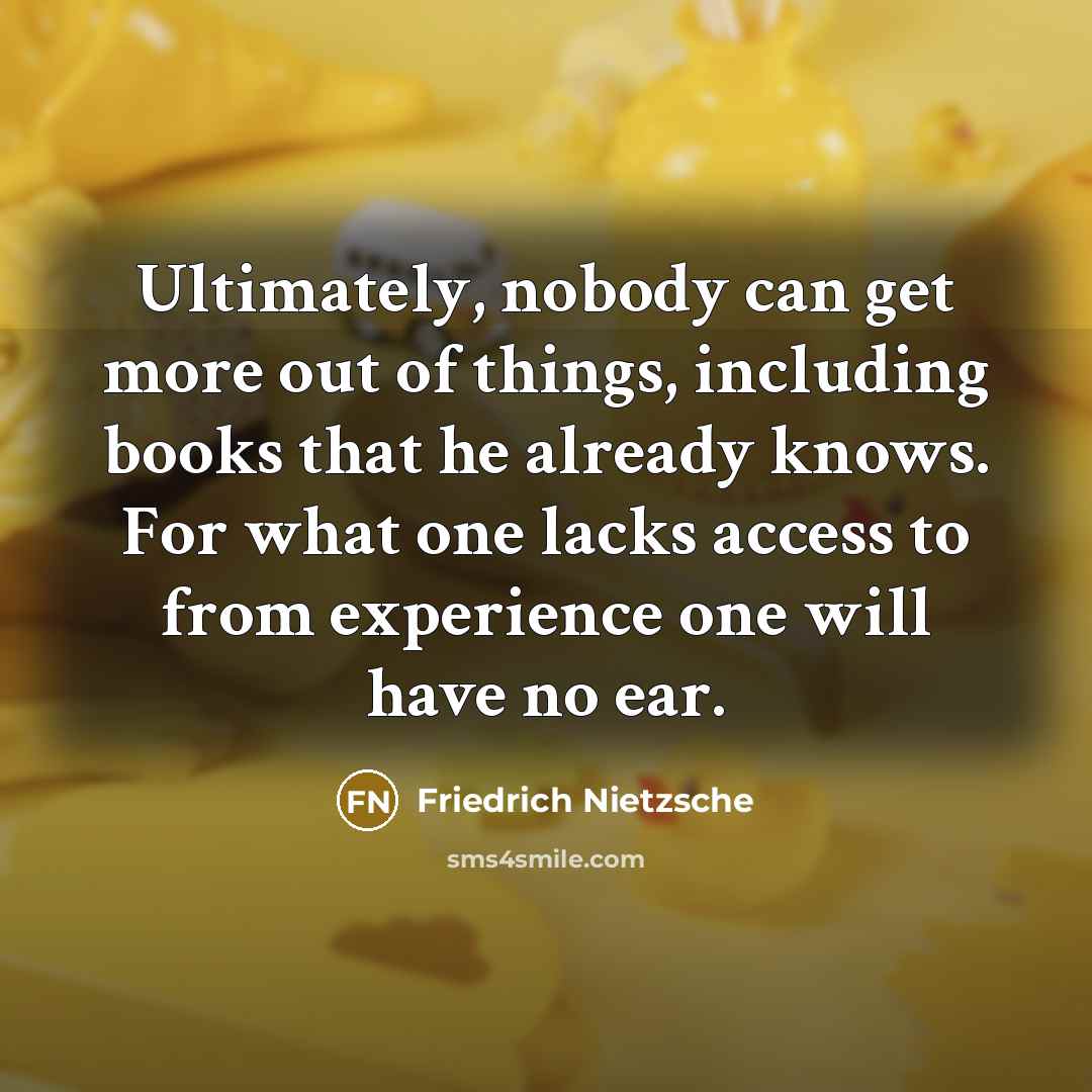 “Ultimately, nobody can get more out of things, including books…” quote by Friedrich Nietzsche