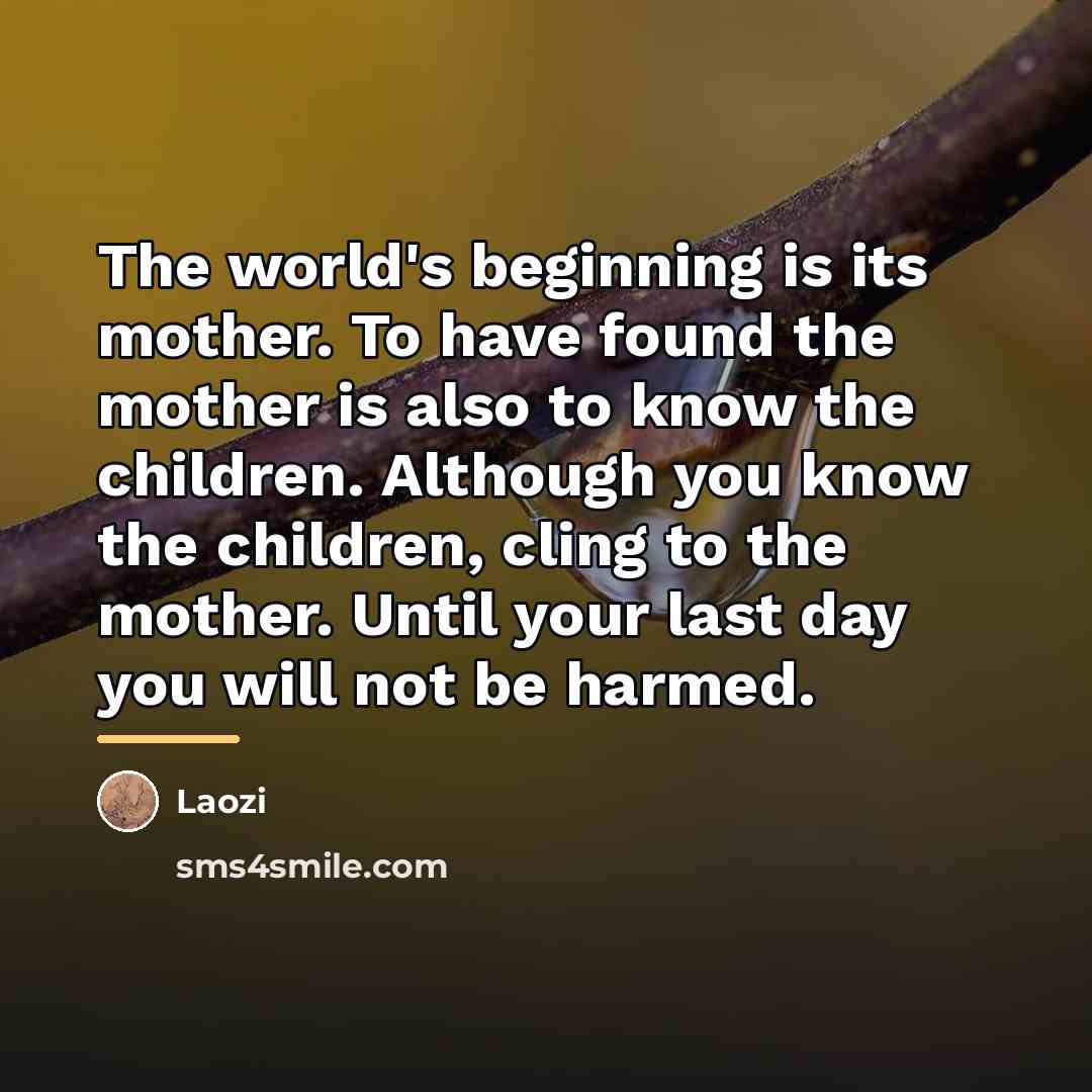 “The world's beginning is its mother. To have found the…” quote by Laozi