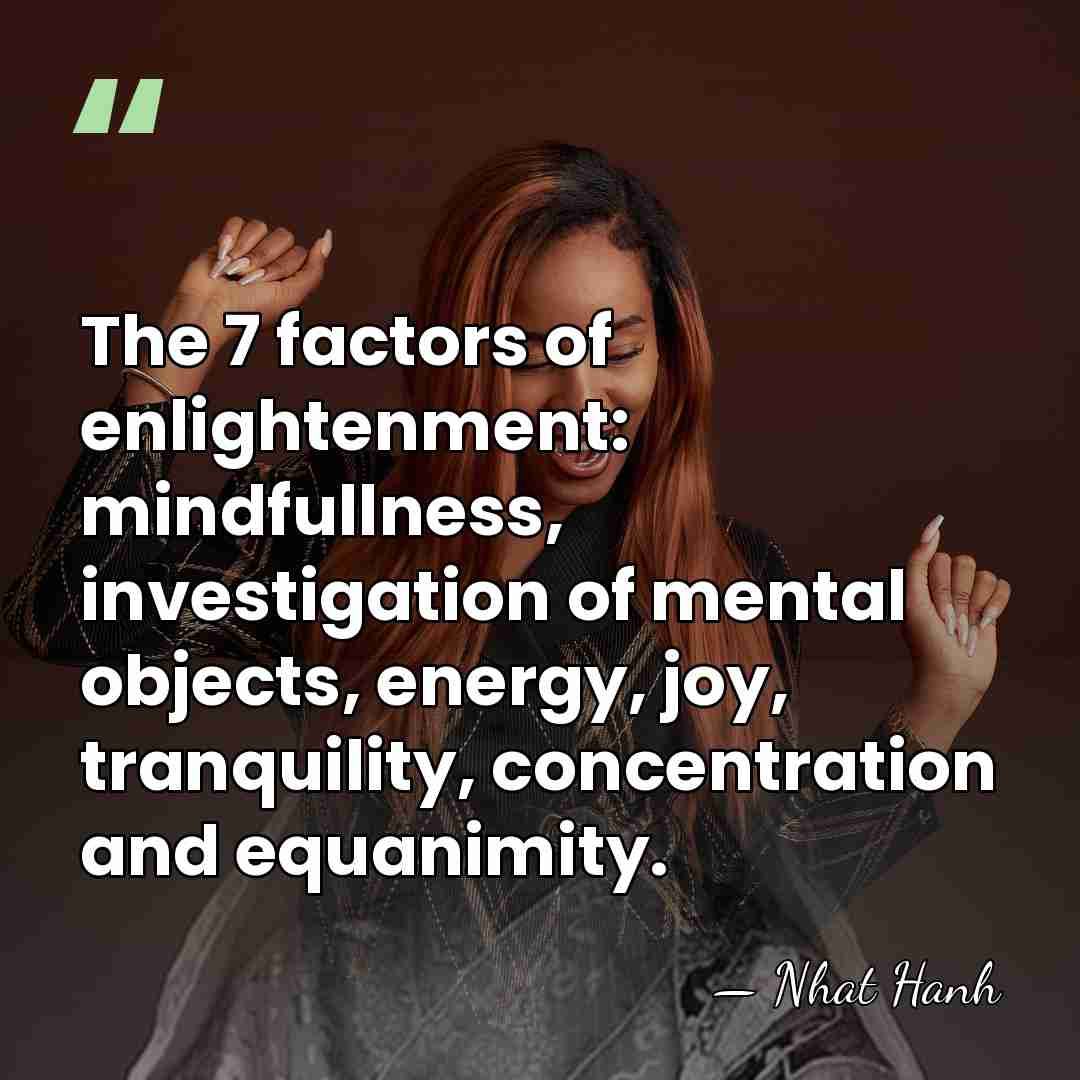 The 7 factors of enlightenment: mindfullness, investigation of mental objects, energy, joy,&hellip; - Nhat Hanh