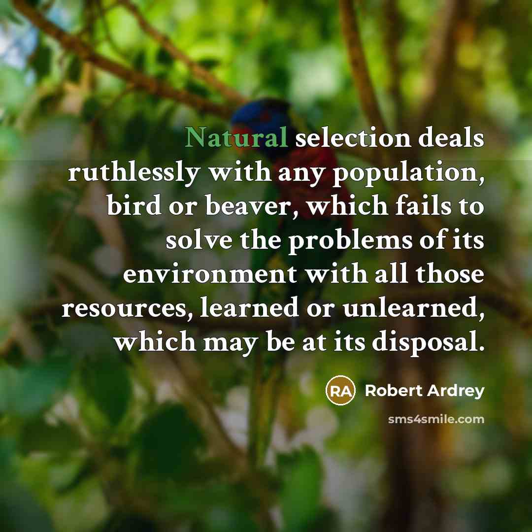 “Natural selection deals ruthlessly with any population, bird or beaver,…” quote by Robert Ardrey