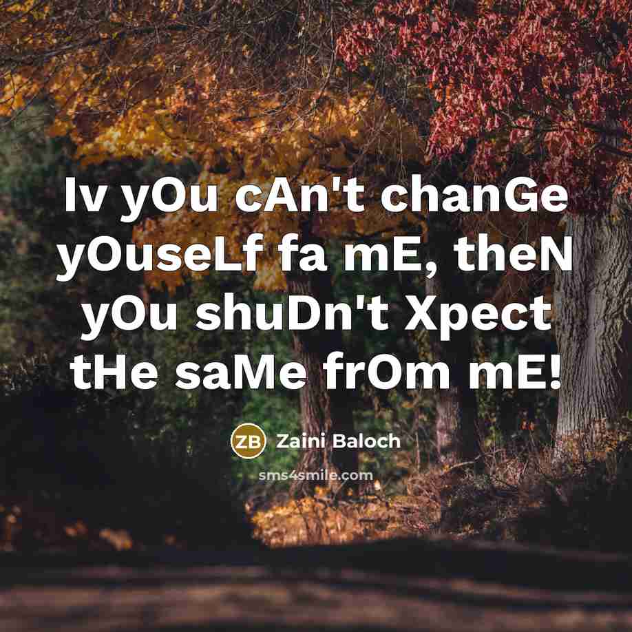“Iv yOu cAn't chanGe yOuseLf fa mE, theN yOu shuDn't Xpect tHe saMe frOm mE!” quote by Zaini Baloch