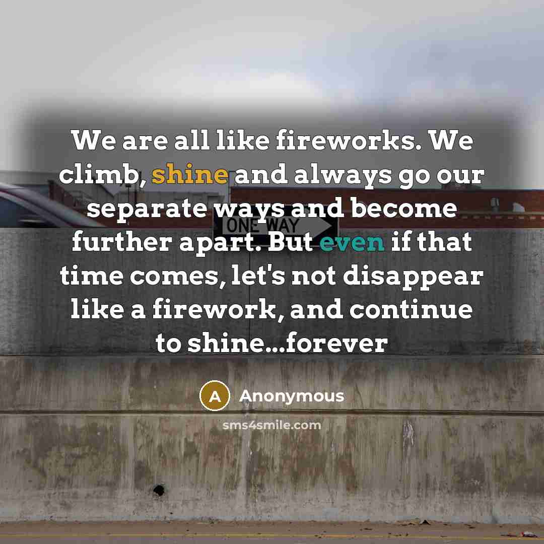 “We are all like fireworks. We climb, shine and always…” quote by Anonymous