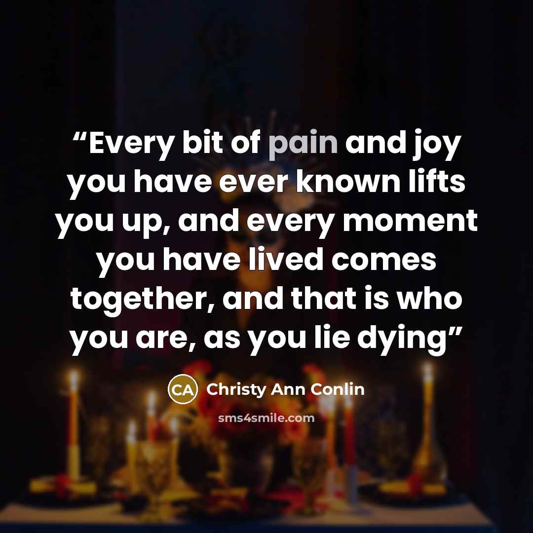 “Every bit of pain and joy you have ever known lifts you up, and every moment you have lived comes together, and that is who you are, as you lie dying” quote by Christy Ann Conlin