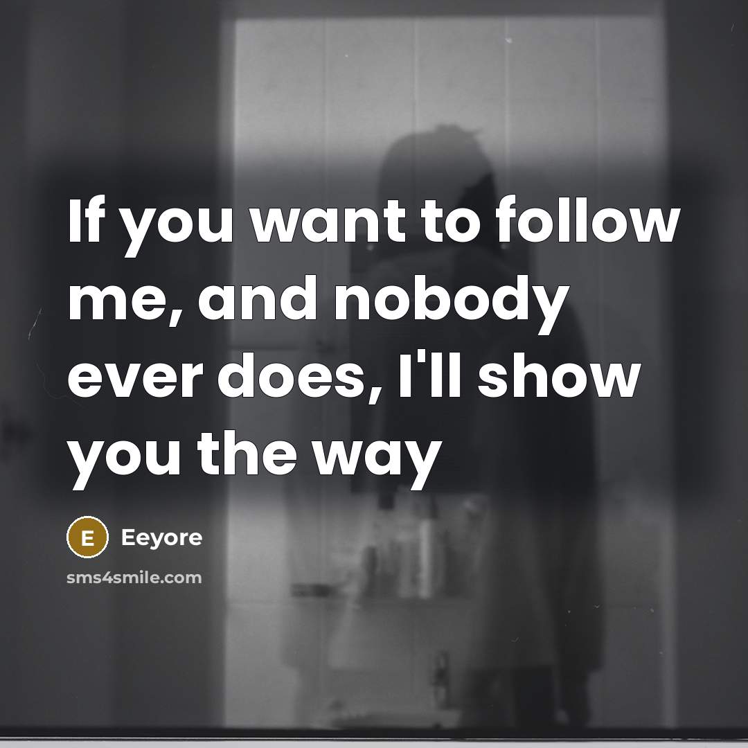 “If you want to follow me, and nobody ever does, I'll show you the way” quote by Eeyore