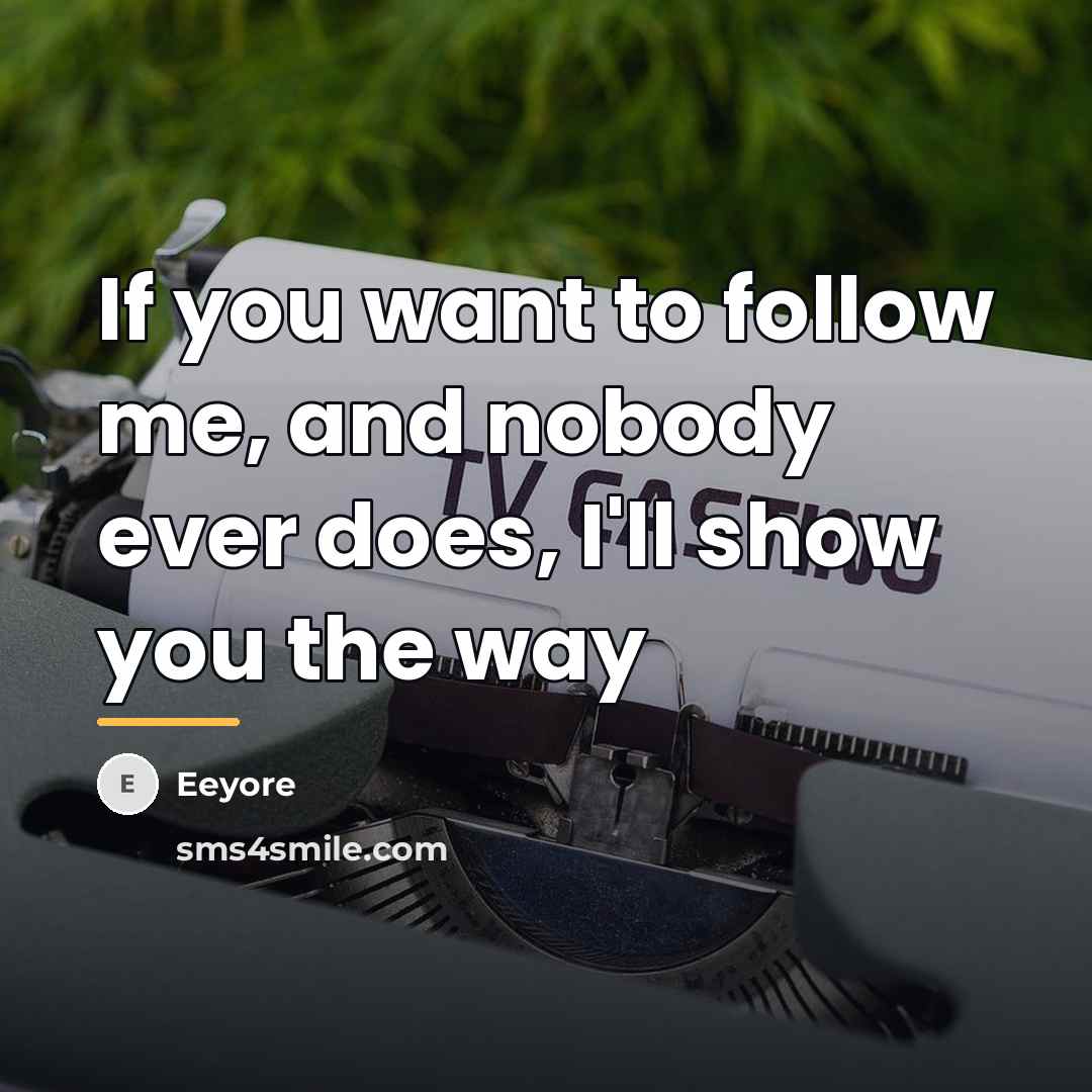 “If you want to follow me, and nobody ever does,…” quote by Eeyore