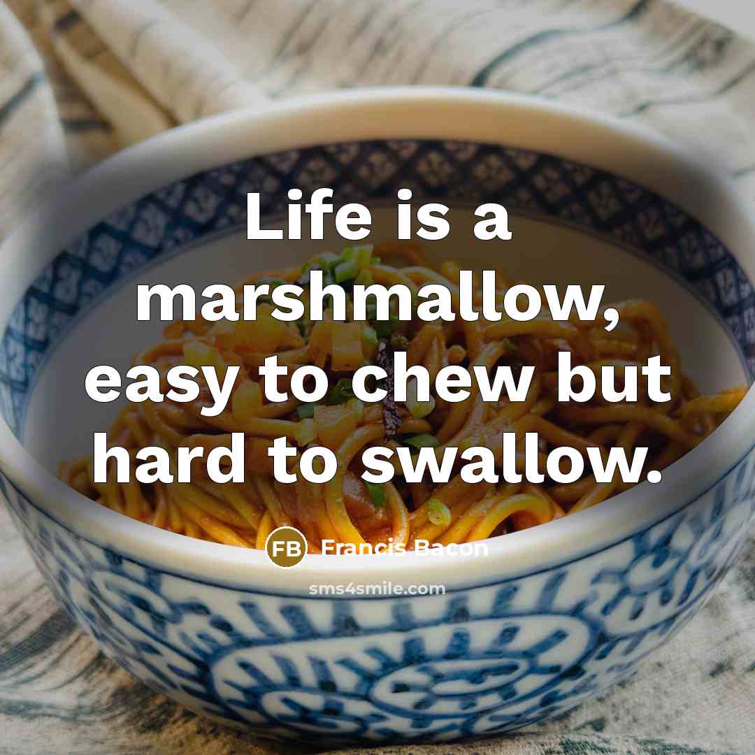 “Life is a marshmallow, easy to chew but hard to…” quote by Francis Bacon