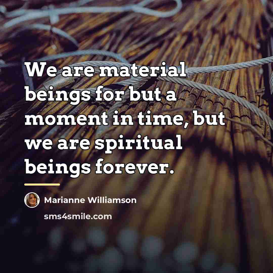 “We are material beings for but a moment in time,…” quote by Marianne Williamson