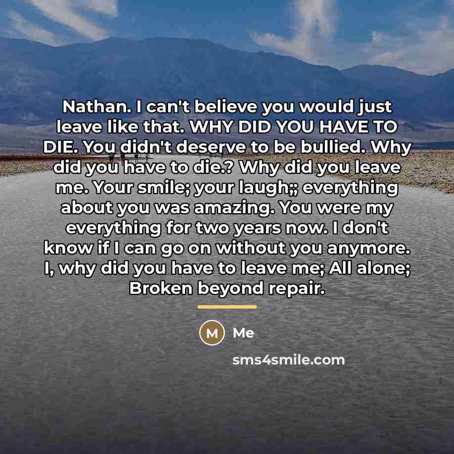 “Nathan. I can't believe you would just leave like that.…” quote by Me